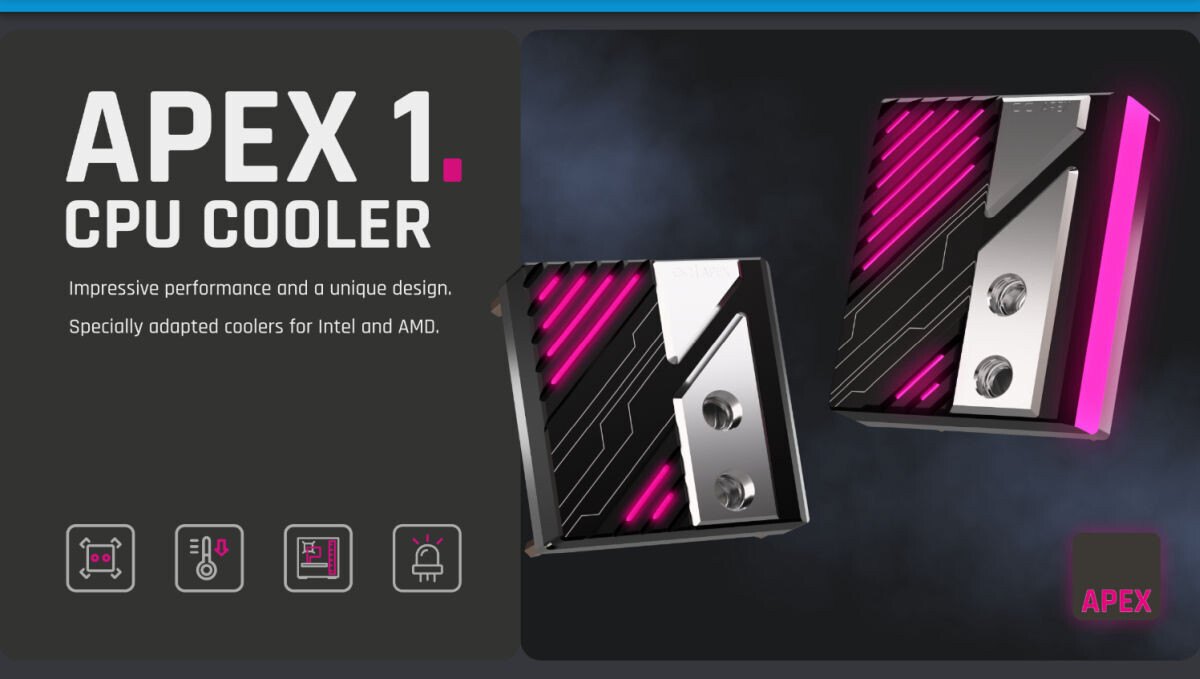 Alphacool introduces the new Apex 1 CPU Cooler compatible with AMD AM5 and Intel LGA 1700/1851 Sockets.