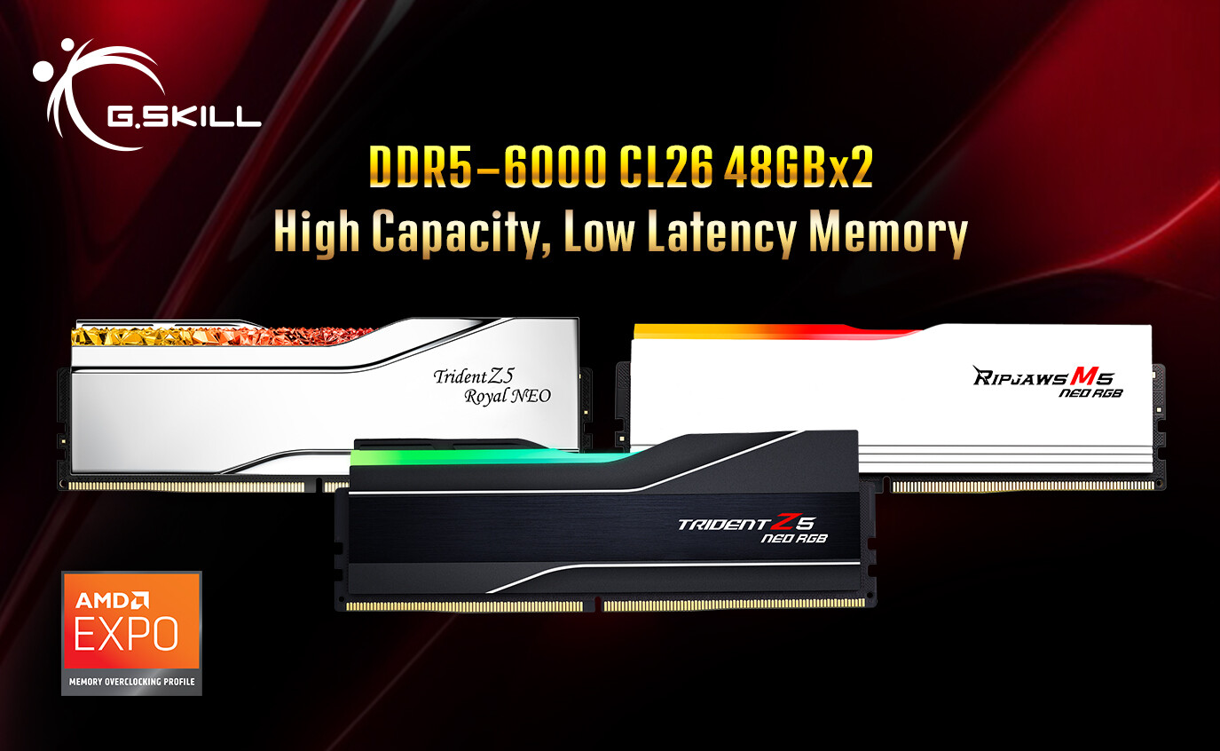 G.Skill introduces a memory kit for the AMD AM5 platform with high capacity and low latency DDR5-6000 CL26 48GBx2.
